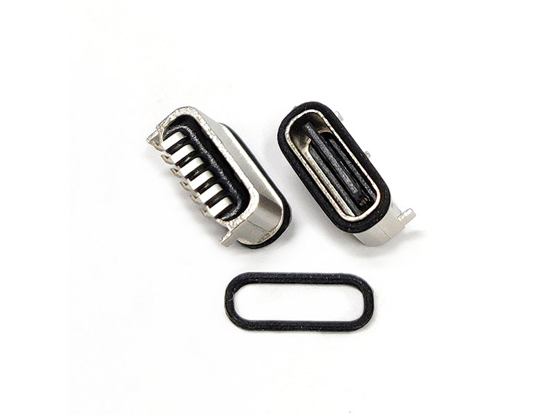 TYPE-C 6P防水母座 短体板上后两脚插板带定位柱 粉末冶金外壳 裸露端子